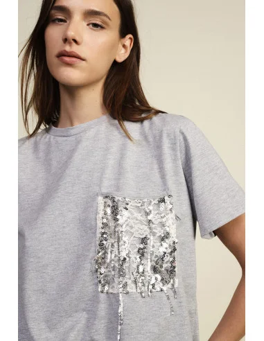 T-Shirt A Maniche Corte Con Taschino E Paillettes Dixie