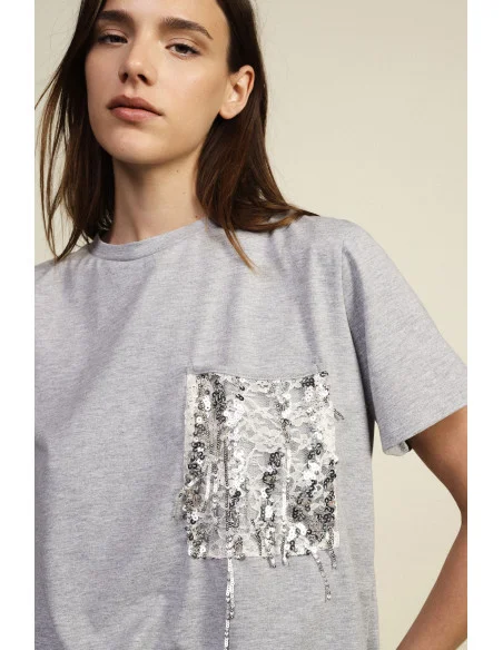 T-Shirt A Maniche Corte Con Taschino E Paillettes Dixie