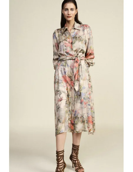 Robe longue à imprimé floral avec ceinture en tissu Dixie