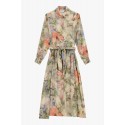 Long Dress Floral Print Fabric Belt Dixie