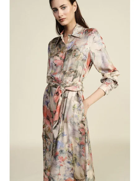 Long Floral Print Dress with Fabric Belt Dixie