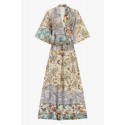 Abito Lungo Stampa Patchwork Cintura Tessuto Dixie