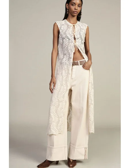 Long Sleeveless Openwork Vest with Tie Fastening Dixie