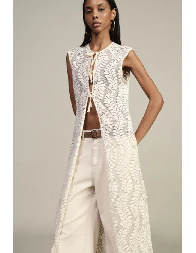 Long Sleeveless Openwork Vest with Tie Fastening Dixie