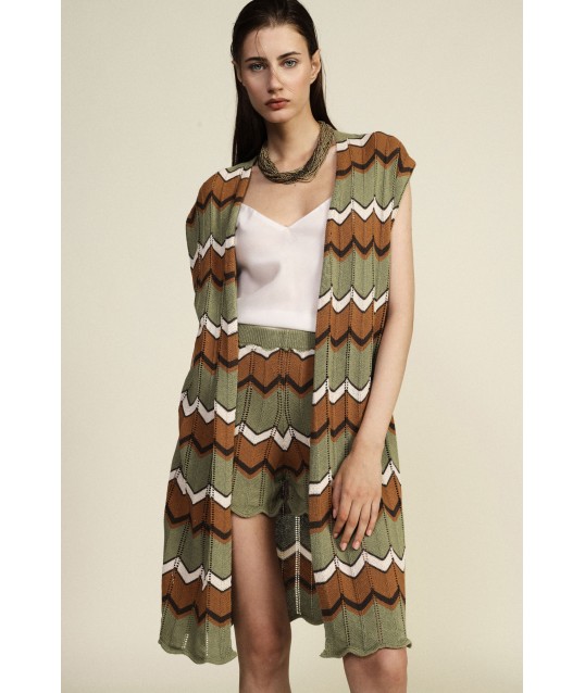 Sleeveless Vest With Zigzag Pattern And Dixie Corrugated Trim