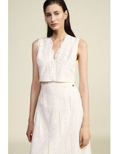 Dixie Short Perforated Top with Scalloped Neckline