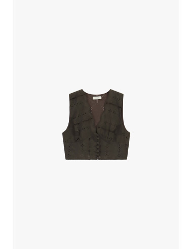 Dixie Short Perforated Top with Scalloped Neckline