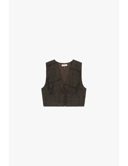 Dixie Short Perforated Top with Scalloped Neckline