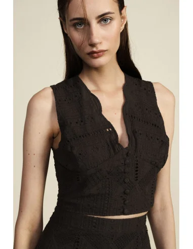 Dixie Short Perforated Top with Scalloped Neckline