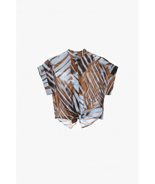 Crop Shirt With Front Knot And Short Sleeves Dixie