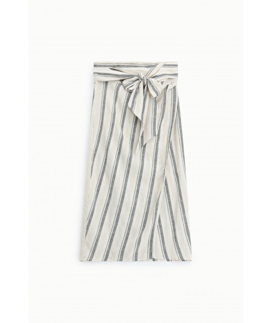 Striped Midi Skirt With Knotted Belt Please