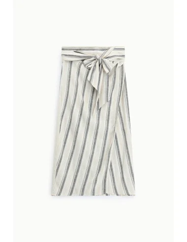 Striped Midi Skirt with Tied Belt Please