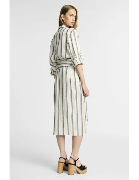 Striped Midi Skirt with Tied Belt Please
