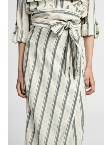 Striped Midi Skirt with Tied Belt Please