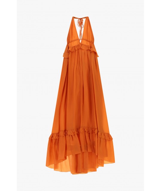 Long Dress Deep Neckline With Ruffles Dixie