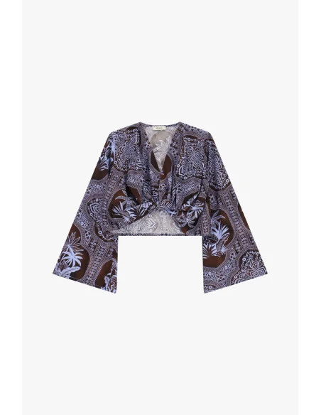 Paisley Pattern Cropped Top with Dixie Wide Sleeves