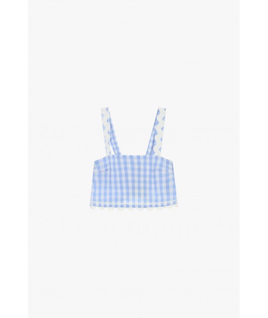 Checkered Top With Shoulder Straps And Scalloped Edge Dixie
