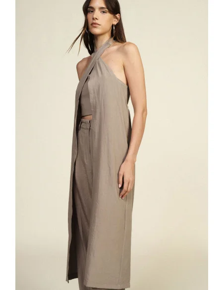 Long Sleeveless Top With Cross Neckline Dixie