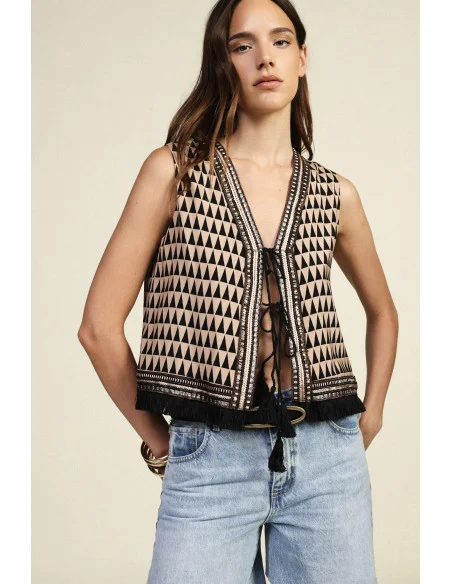 Gilet à motif géométrique et franges Dixie
