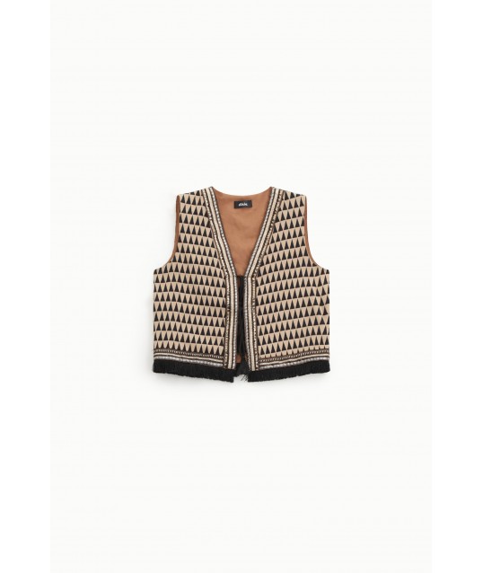 Waistcoat With Geometric Pattern And Dixie Fringes