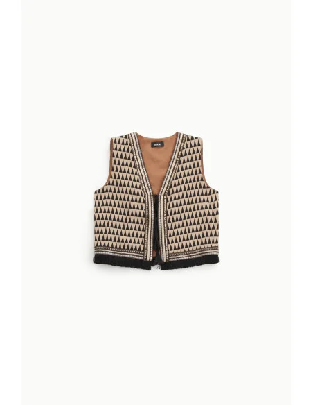 Geometric Pattern Vest with Fringes Dixie