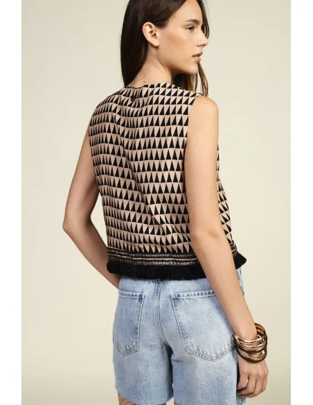 Gilet Con Motivo Geometrico E Frange Dixie