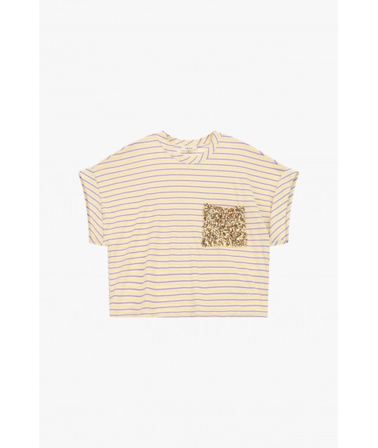 T-Shirt A Righe Con Tasca Applicata Paillettes Dixie