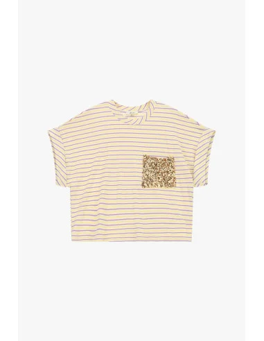 T-Shirt A Righe Con Tasca Applicata Paillettes Dixie
