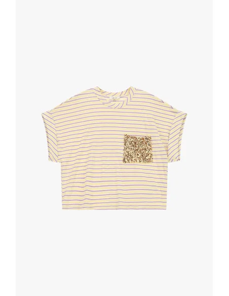 T-Shirt A Righe Con Tasca Applicata Paillettes Dixie