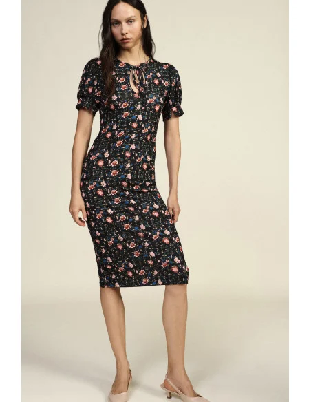 Robe midi à motif floral avec col en V Dixie