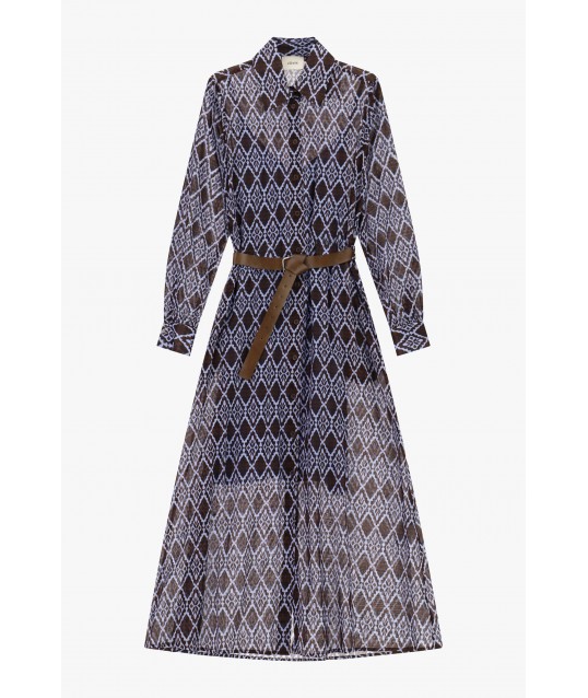 Robe longue Tissu imprimé géométrique Ceinture Dixie