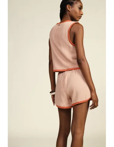 Shorts brodés à taille élastiquée et bordures contrastantes Dixie