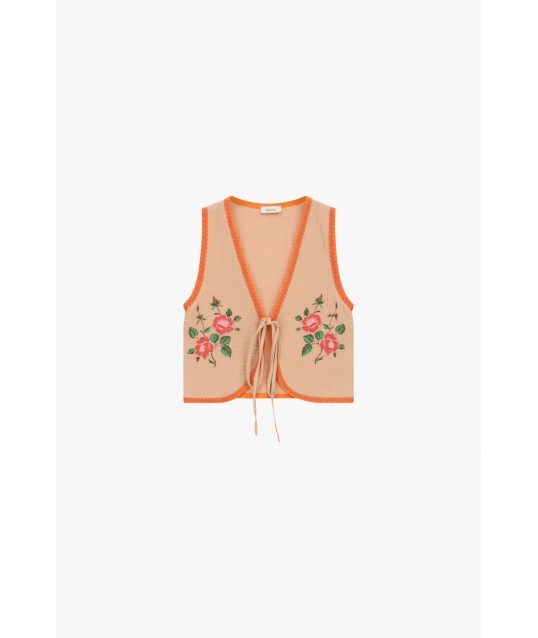 Gilet avec profils contrastés et broderie florale Dixie