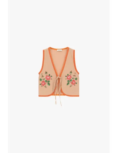Gilet Con Profili A Contrasto E Ricami Floreali Dixie