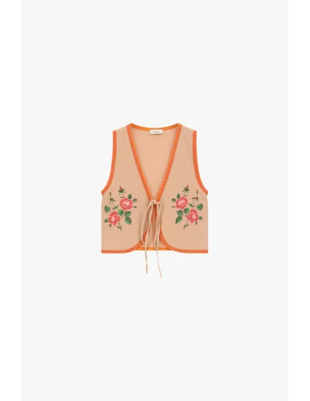 Gilet Con Profili A Contrasto E Ricami Floreali Dixie
