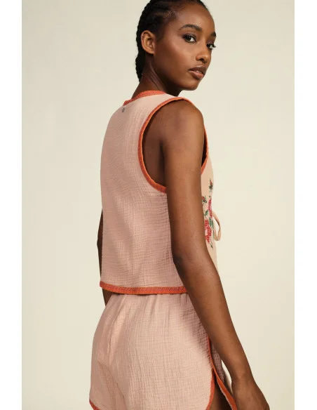 Vest with contrasting trims and floral embroidery Dixie