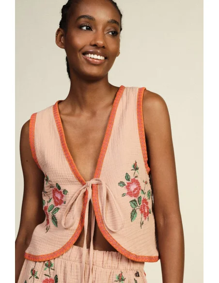 Vest with contrasting trims and floral embroidery Dixie