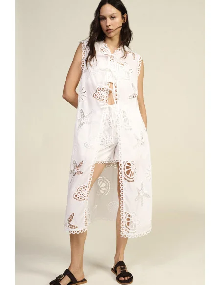 Sleeveless Top with Decorative Openwork Embroidery Dixie