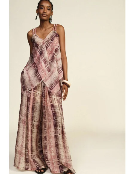 Pantalon palazzo imprimé tie-dye avec cordon de serrage Dixie