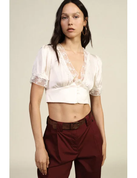 Cropped Top with Lightweight Sleeves and Buttons Dixie