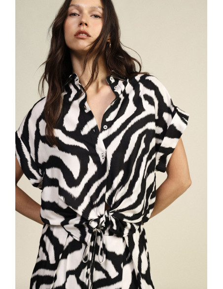 Camicia Fantasia Animalier Con Nodo Frontale Dixie