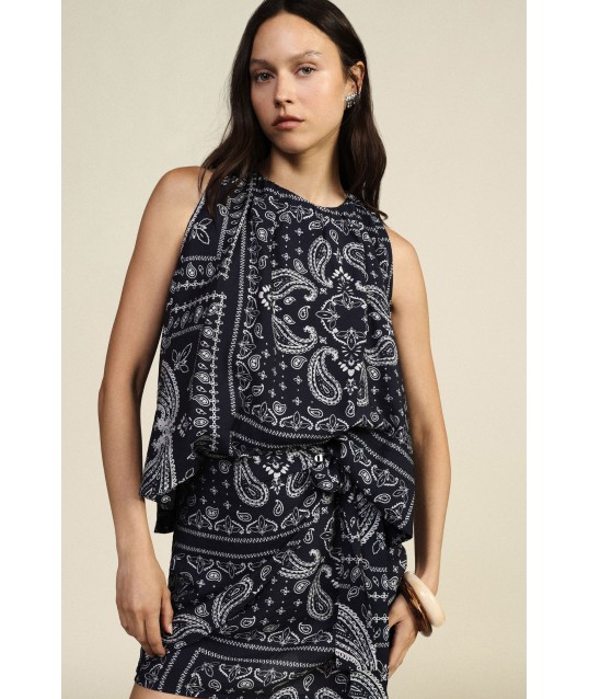 Dixie Patchwork Paisley Print Flared Top (Top évasé)