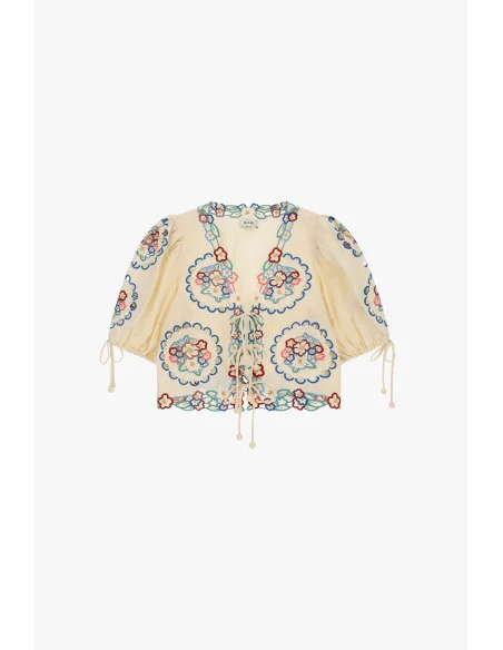 Blusa Corta Con Ricamo Floreale E Laccetti Dixie