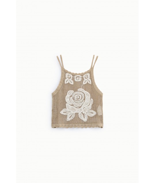 Top Traforato Con Ricamo Floreale E Spalline Sottili Dixie