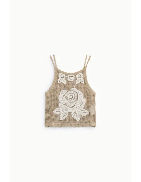 Dixie Openwork Top with Floral Embroidery and Thin Straps