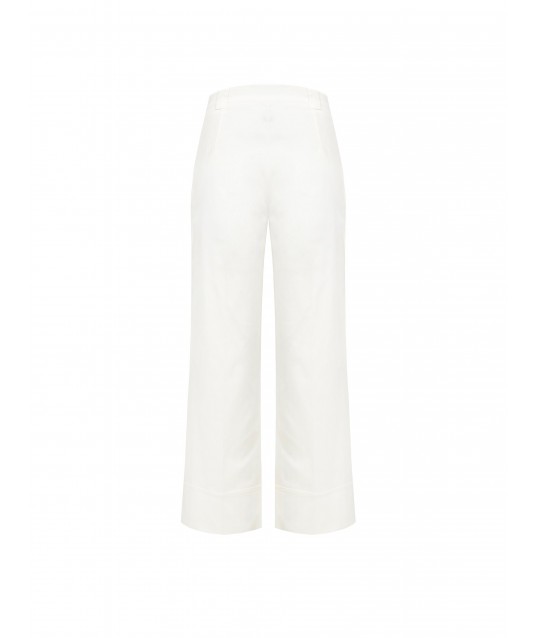 Pantalon palazzo en coton et lyocell mélangés, avec un large revers et des poches « Rinascimento »