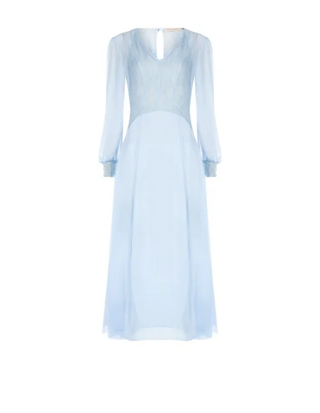 Rinascimento-style midi dress in georgette and lace with two front slits