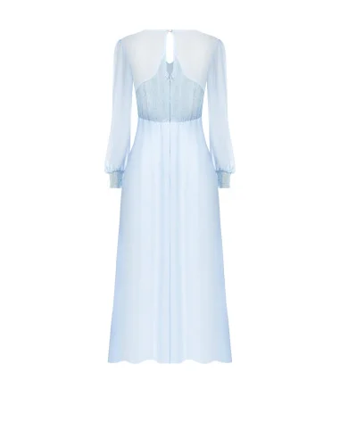 Rinascimento-style midi dress in georgette and lace with two front slits