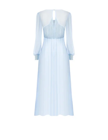 Rinascimento-style midi dress in georgette and lace with two front slits