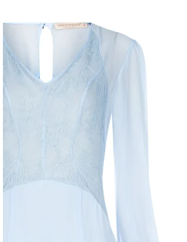 Rinascimento-style midi dress in georgette and lace with two front slits